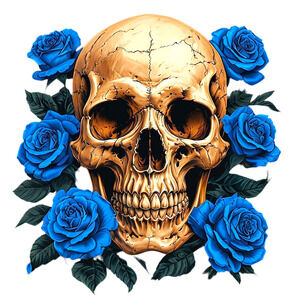 Wall Art Print - Skull with Blue Flowers - Decor Work Bedroom Office Brand New